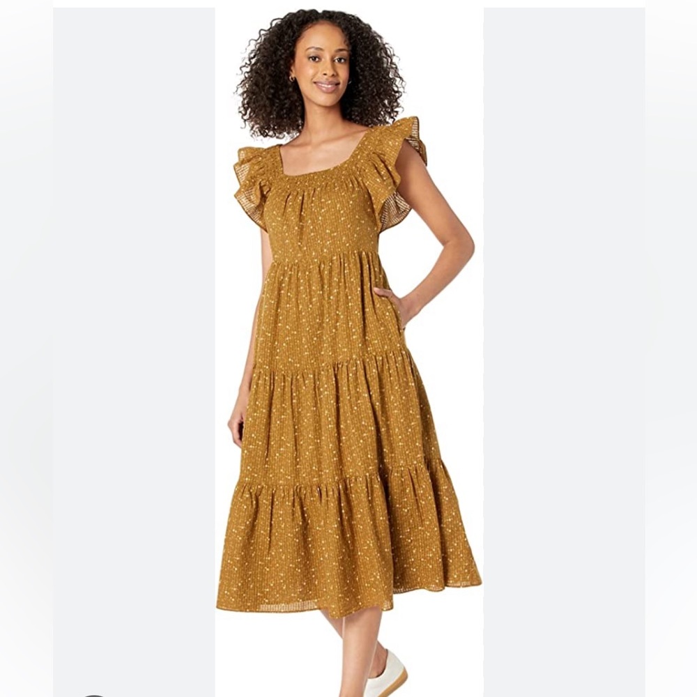 MADEWELL Ruffle-Sleeve Tiered Midi Dress in Daisy Stitch
